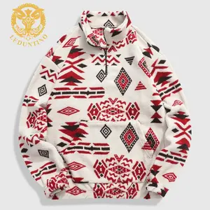 LEDUNTINO Men's Stylish Ethnic Design Zipper Sweatshirt, Collared Neck Long Sleeve Pullover, Loose-Fitting Regular Fit for Fall & Winter Comfortable Casual Menswear Tops