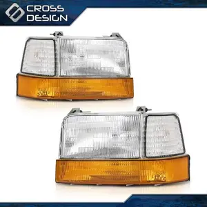 CROSSDESIGN 6Pc Set Headlights Fit for Ford 92-96 Bronco F150 97 F250 F350 Left & Right Side