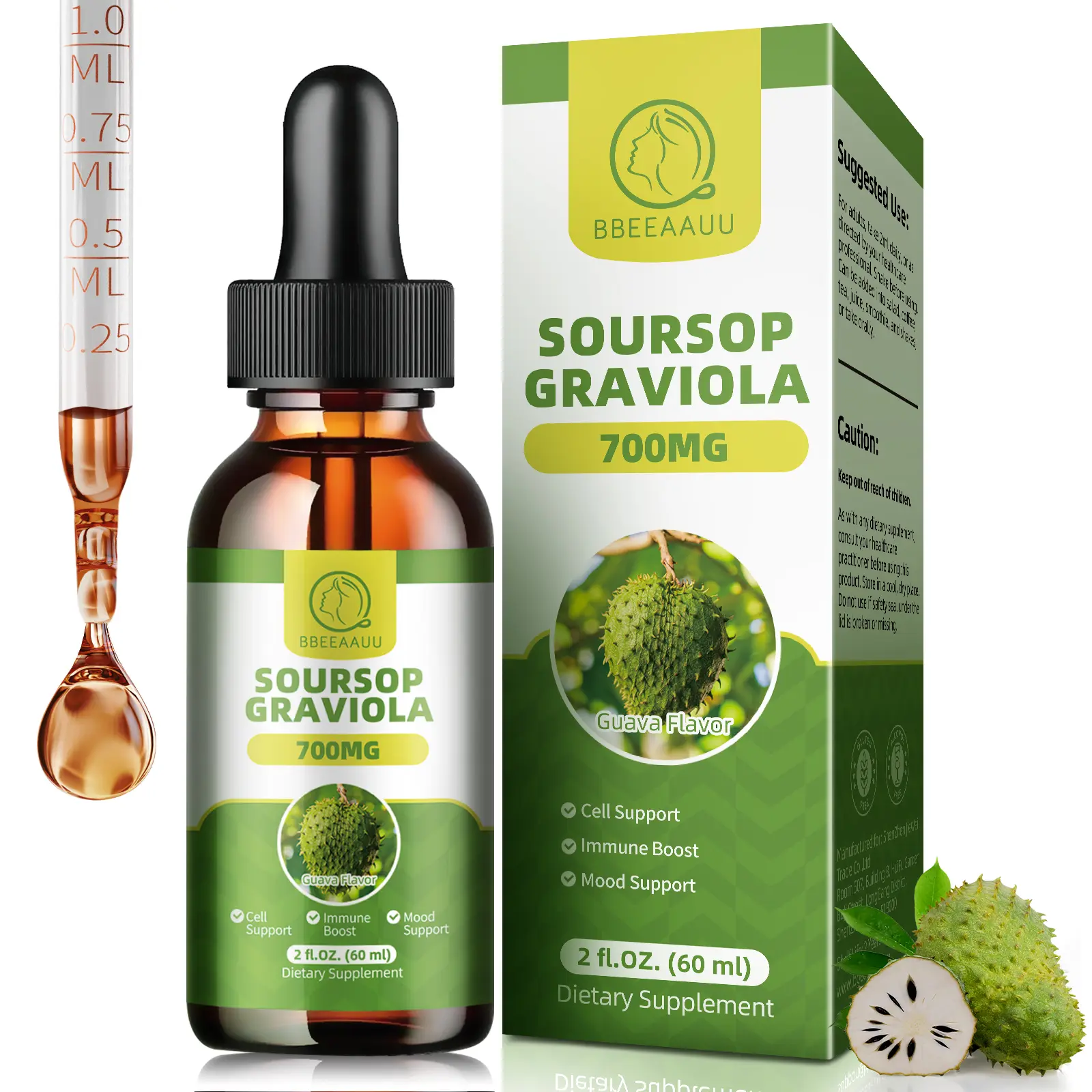 Soursop Herbal Supplement Drops, Multivitamin,Organic Soursop Leaf Extract Soursop Oil, Vitamin, Dietary Fiber Healthcare Fitness Edible Optimum.
