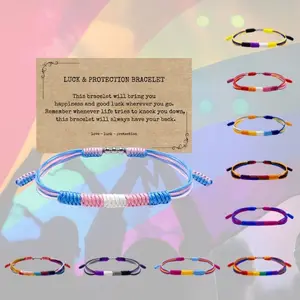 LGBTQIA Pride, Bisexual, Pansexuality, Asexual, Lesbian, MLM Progress Flag Code Bracelet, Boho Style Rope Women Men Thread for Him Her, Pride Month