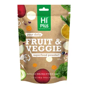 HiPlus Organic Fruits & Vegetables Powder Superfood Blend Daily Energy + Essential Vitamins | USDA Certified, Vegan Powder for Smoothies & Baking | Hidden vegetable recipes| Non-GMO, Gluten-Free, Easy Mixing | 3.52oz