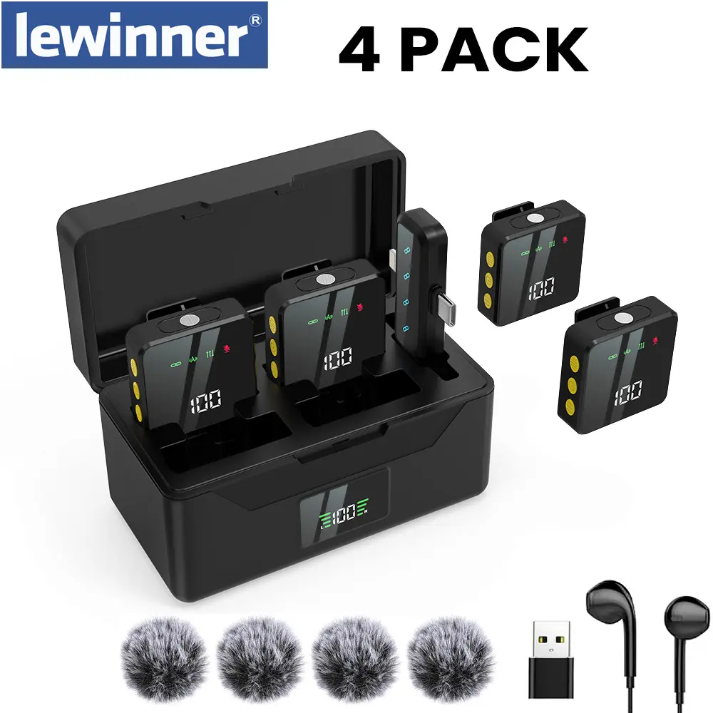 Mother's Day Sale Lewinner Upgraded 2-in-1 Noise Cancelling Wireless Microphone with Charging Case | Better Audio Quality | Reverb Effect | 2–4 People Use outdoor vlog