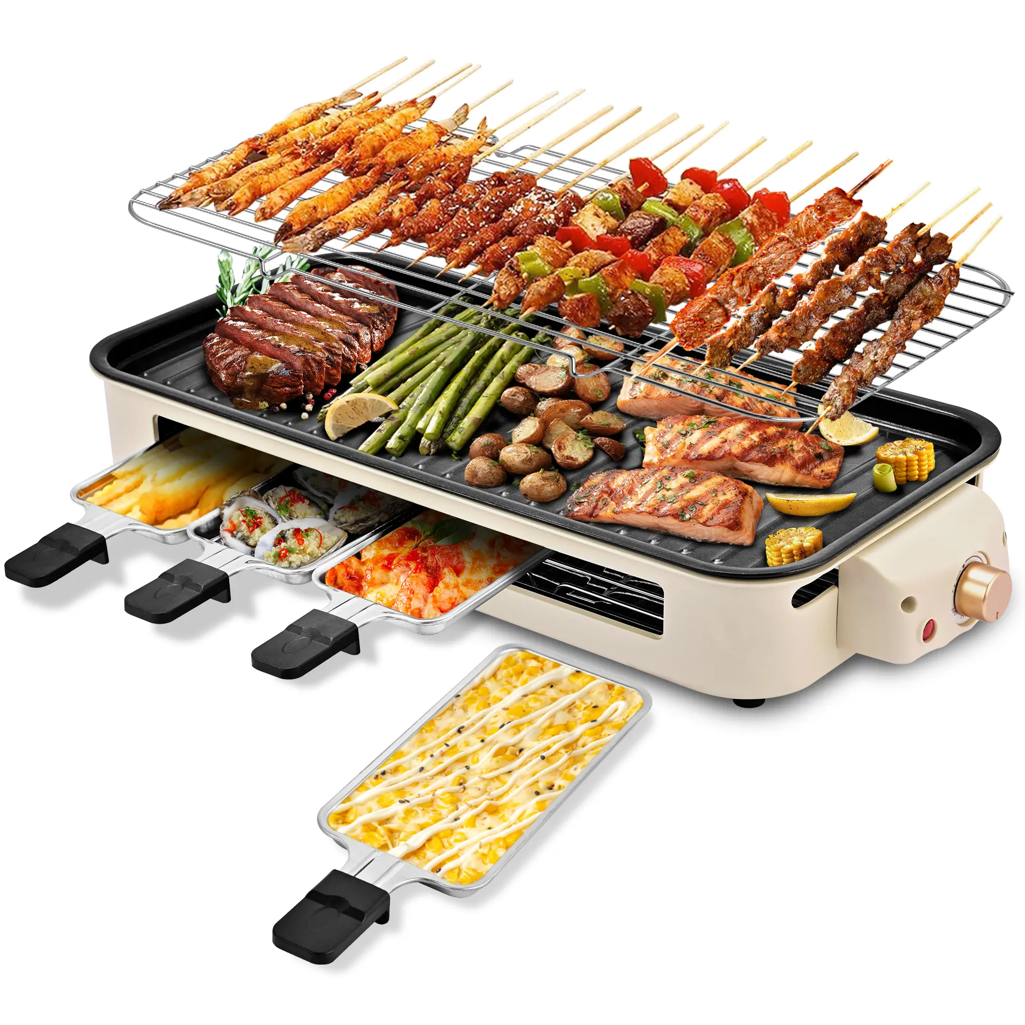 Pukomc ProGrill 2-in-1 Electric Grill | Reversible Grill/Griddle Plate, 1500W Dual-Zone Temp Control, Detachable & Dishwasher Safe, Stainless Steel + Oil Drip Tray,summerwins summerwins,home essentials