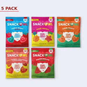 Low Sugar Plant-Based Gummies – 100 Calories Candy, 4-5g Sugar | Watermelon, Peach, Sour, Spicy Mango & Variety Pack (50g Bags)