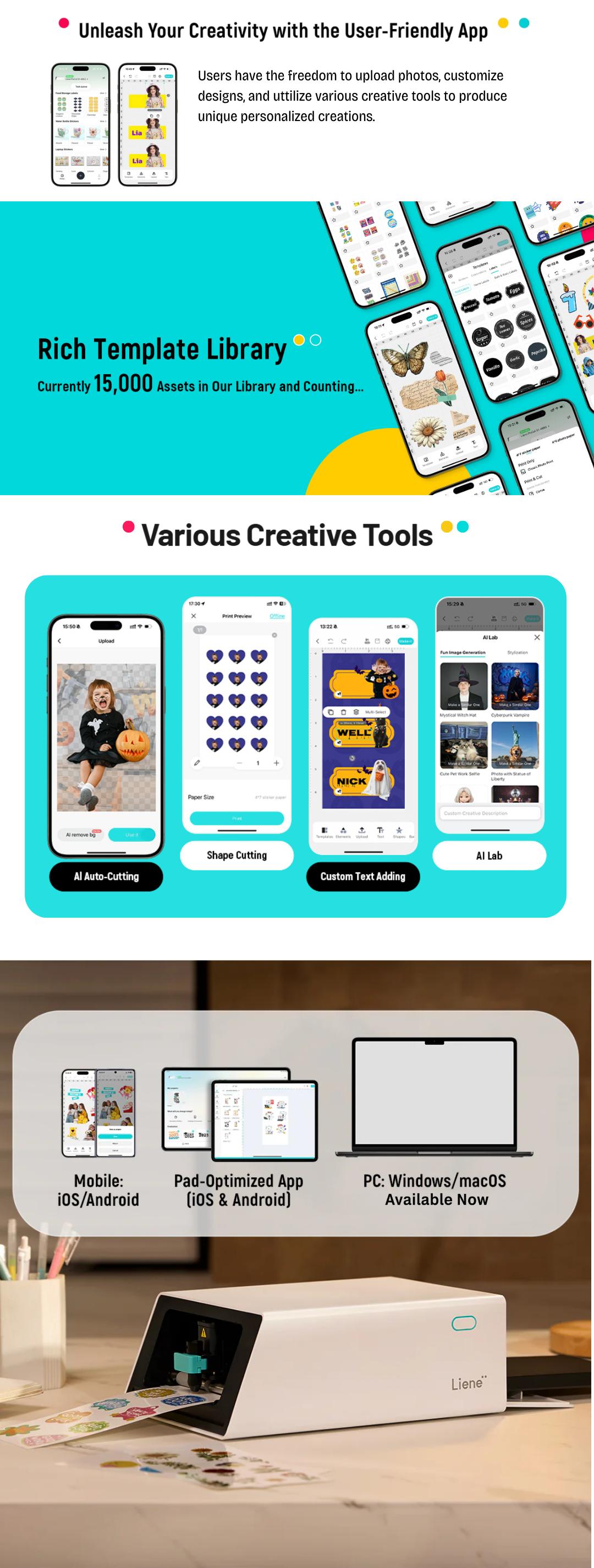 Liene PixCut S1 All-in-One Photo Sticker Printer & Cutting Machine - Bluetooth Thermal Dye-Sublimation Sticker Maker for DIY Crafts & Personalized Gifts, 300 DPI Prints, AI Auto-Cutting, Smart Design App with AI Creation Tools, February Stock Up