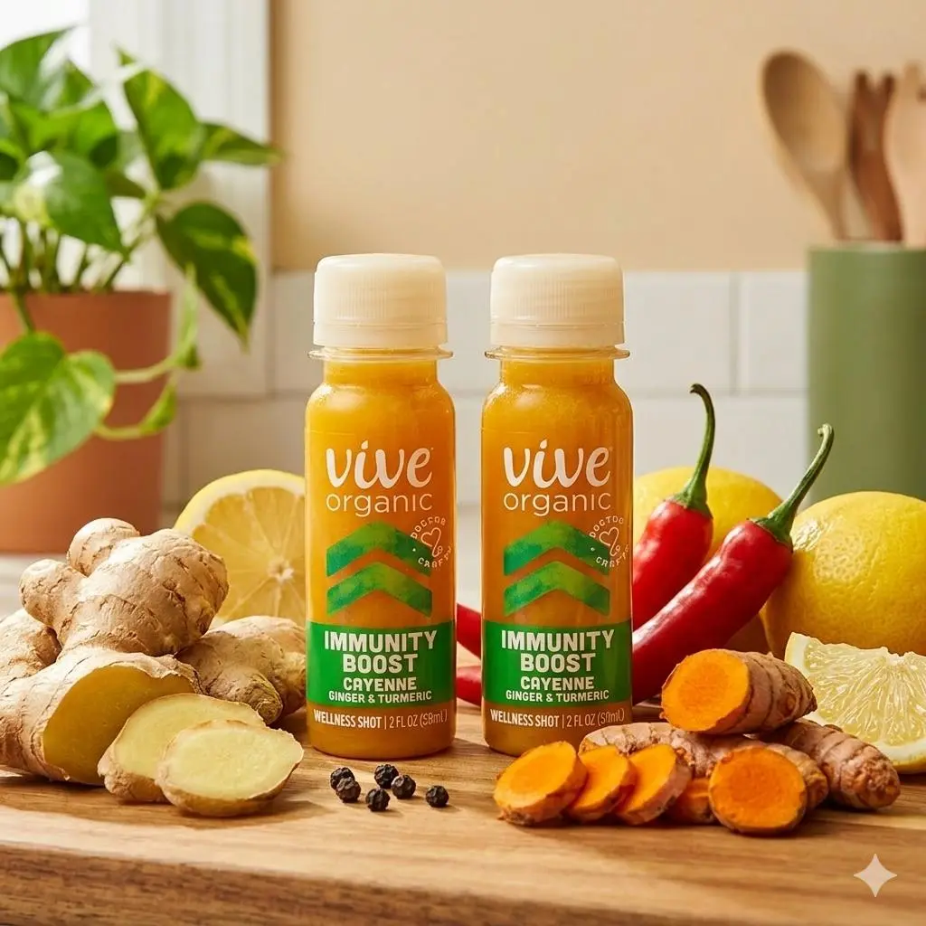 2 packs Vive Organic Cayenne Immunity Boost Wellness Shot with Ginger and Turmeric Natural Drink 2oz