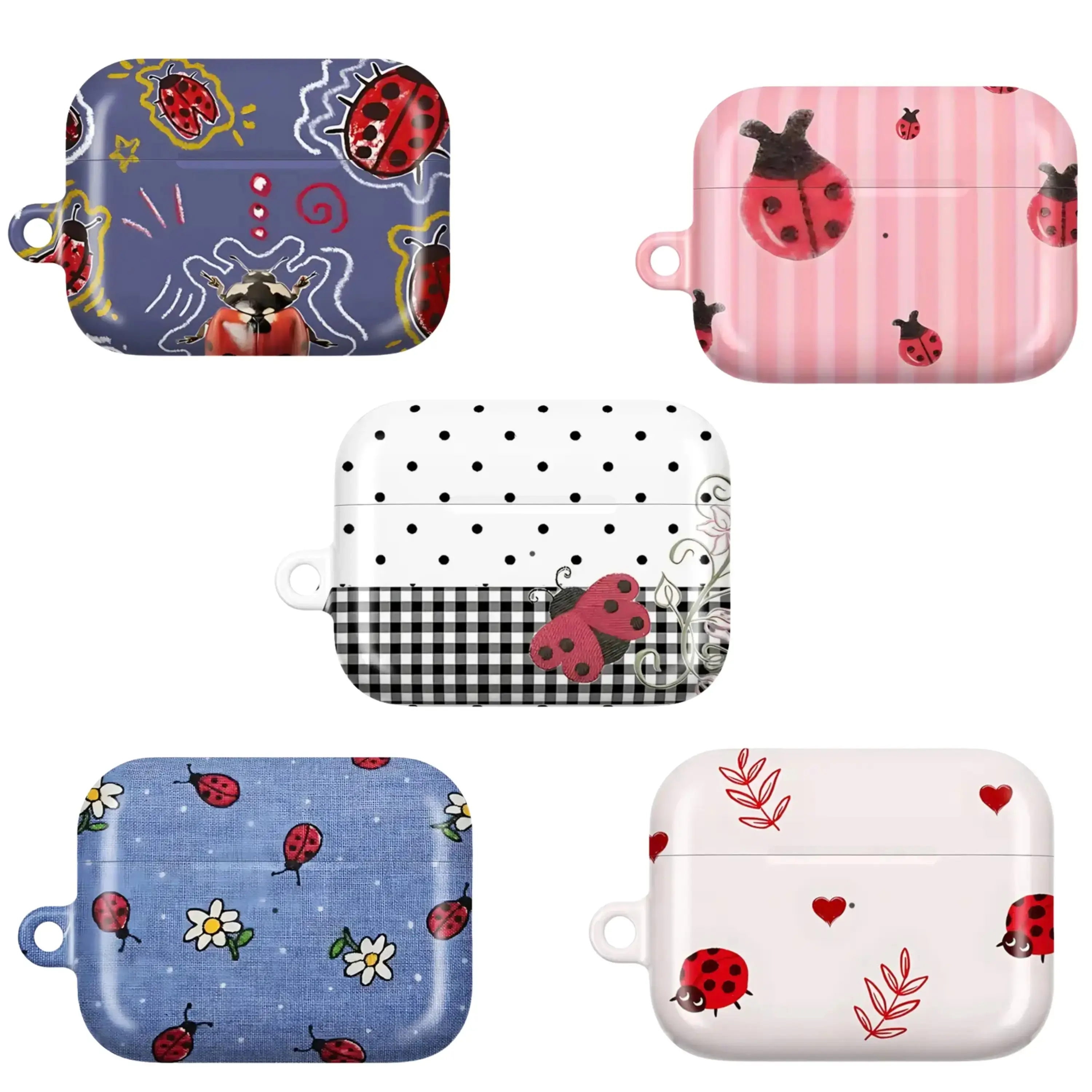 Whimsical Ladybug AirPods Pro Case, Coquette Aesthetic Earbud Cover, Cottagecore Gingham Ladybug Accessory, Red Heart Ladybug Gift AirPods Cover for AirPods 4 Airpods 3 AirPods 1st Gen 2nd Gen Airpods Pro 2 AirPods Pro Gen 3