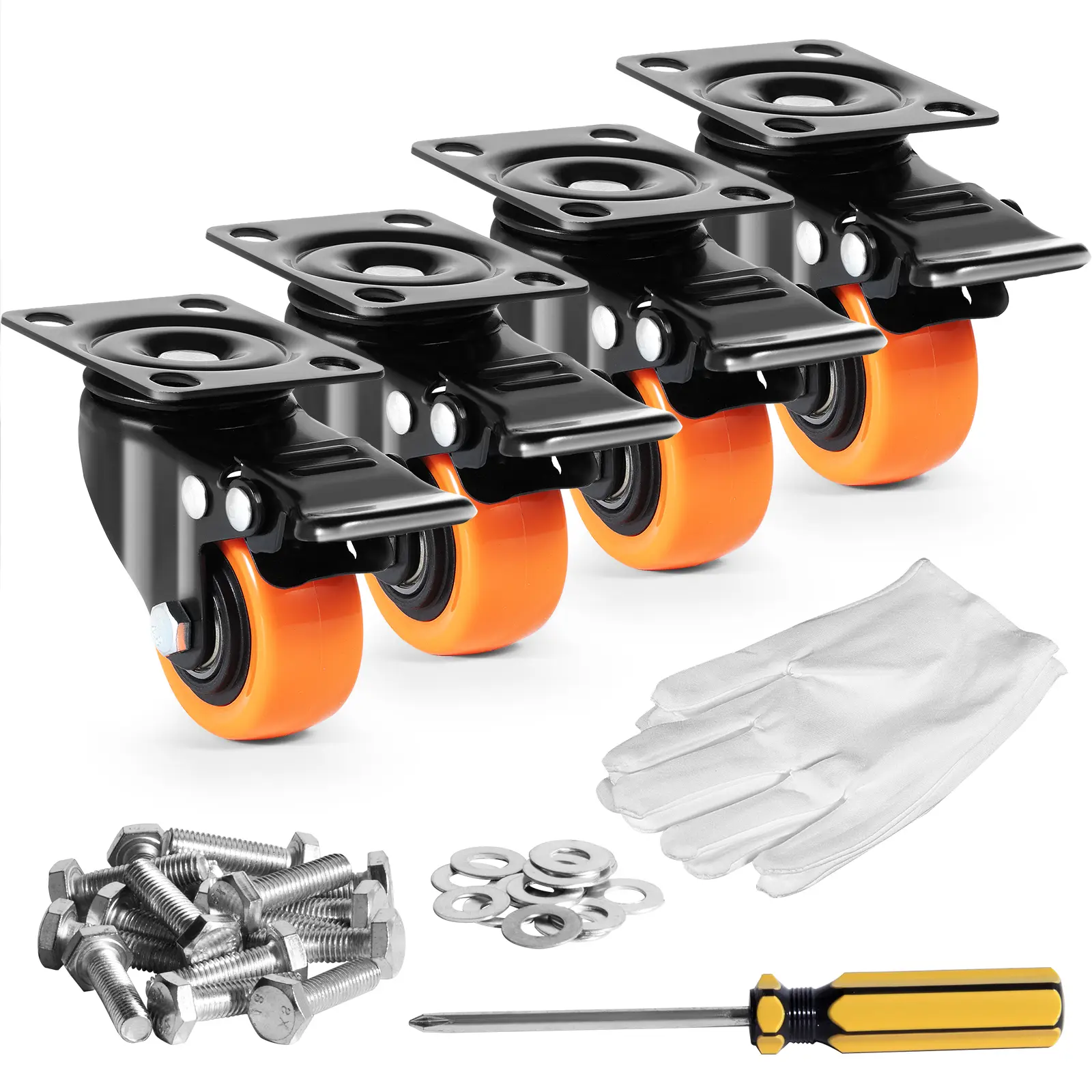 【Summerfinds】VEVOR Caster Wheels 2-inch Swivel Plate CastersSet of 4with Security Dual Locking No Noise PVC WheelsHeavy Duty 150 lbs Load Capacity Per CasterNon-Marking Wheels for Cart Furniture Workbench, Industrial, Office Chair Wheels