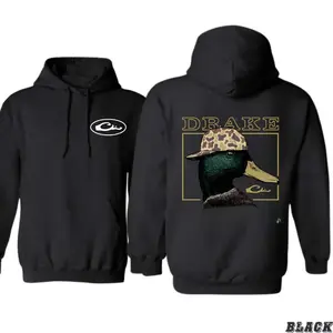 Drake Waterfowl Hoodie - Duck With Camo Hat Hunting , Outdoor Waterfowl Apparel , Warm Pullover Hoodie For Hunters , Classic Hunting Style Hoodie
