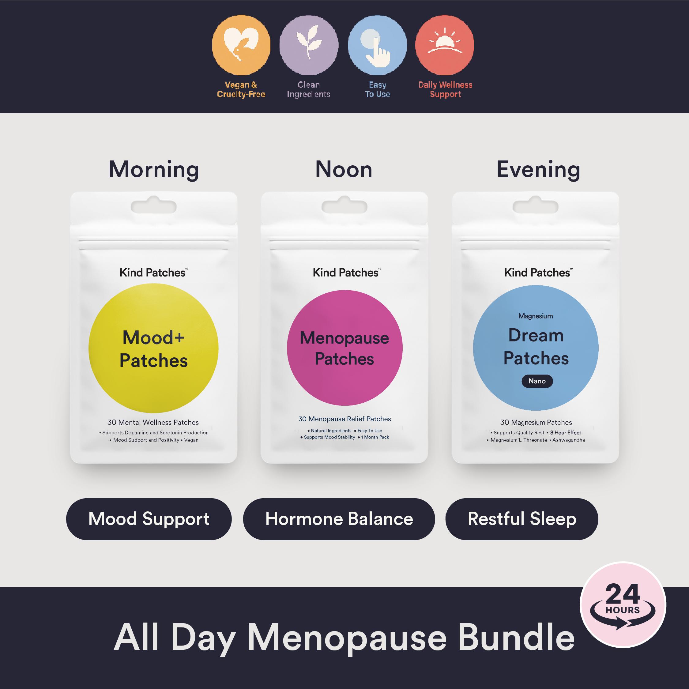 All Day Menopause Bundle: 30 Mental Wellness Patches + 30 Menopause Relief Patches + 30 Magnesium Patches, Mood Support, Hormone Balance, Support Restful Sleep, Natural Ingredients