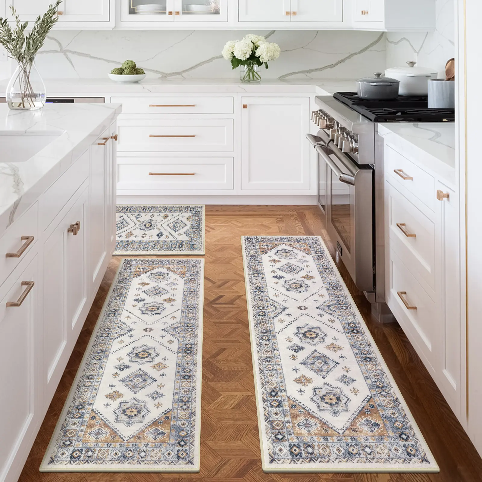 LOKHOM Boho Kitchen Runner Rug Sets 3 Piece Geometric Farmhouse 20x32inch+20x48inch+20x59inch Non Slip Washable Mat for Kitchen Living Room Entryway Laundry Room, Room Decor, House Decor summerwins