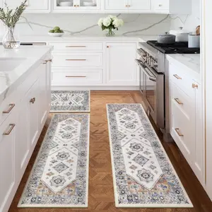 LOKHOM Boho Kitchen Runner Rug Sets 3 Piece Geometric Farmhouse 20x32inch+20x48inch+20x59inch Non Slip Washable Mat for Kitchen Living Room Entryway Laundry Room