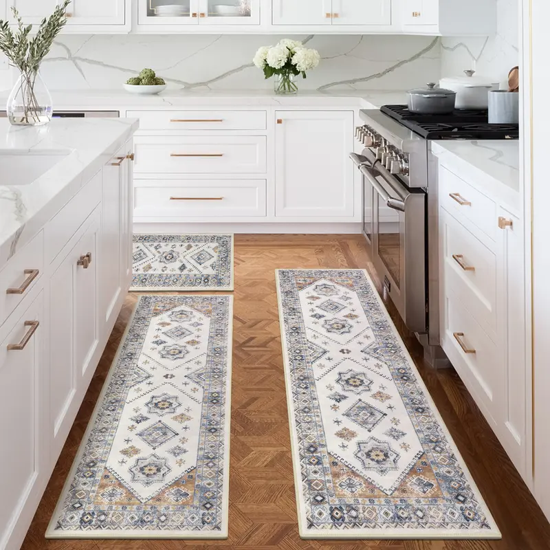 LOKHOM Boho Kitchen Runner Rug Sets 3 Piece Geometric Farmhouse 20x32inch+20x48inch+20x59inch Non Slip Washable Mat for Kitchen Living Room Entryway Laundry Room, Room Decor, House Decor summerwins