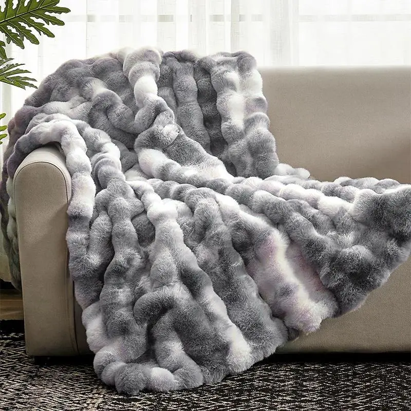 【backtoschool】ROSEKIND Fluffy Weighted Faux Rabbit Fur Blanket, Thick Warm Christmas Blanket Gifts,The  Blanket  For Stress & Anxiety,Soft  Warm marshmallow Comforter,soft elastic breathable