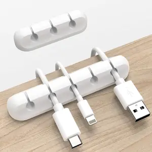 2 Packs White Cable Clips, Cable Organizers USB Cable Holder Wire Organizer Cord Clips,  Cable Straps for Desk Car Home and Office (5, 3 Slots)