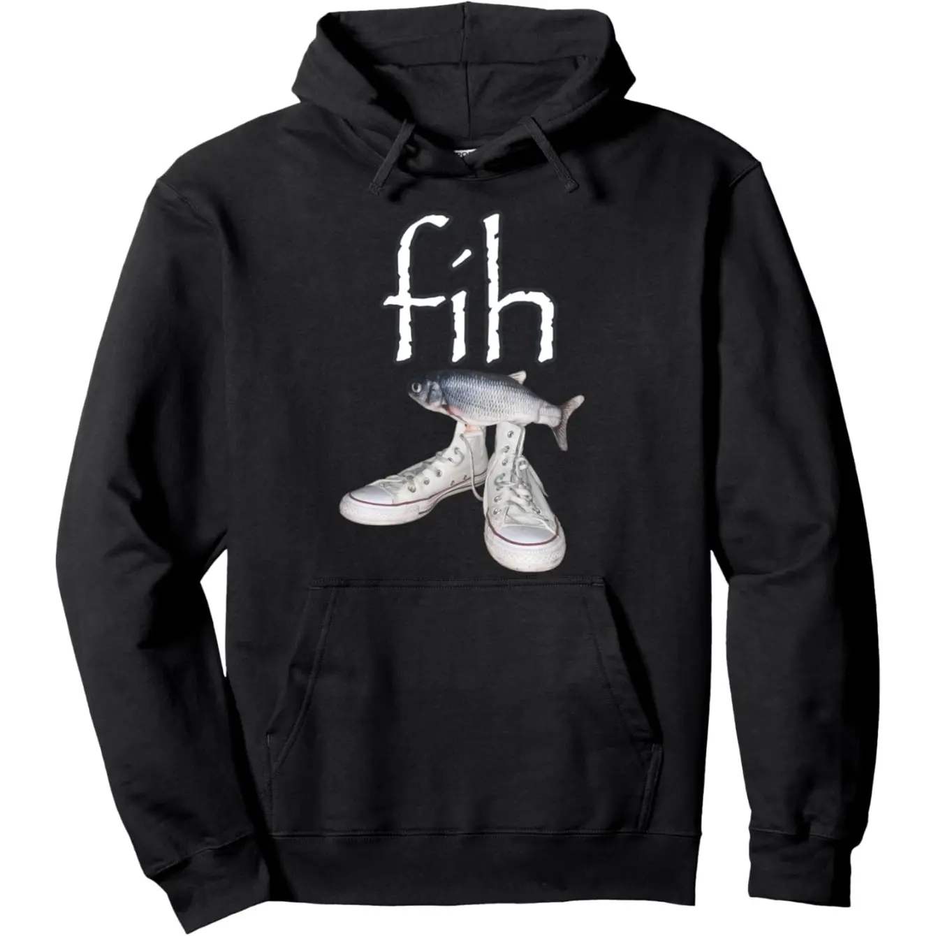 Men's Fih Shoes Fish Meme Graphic Hoodie - Cotton Blend Black Long Sleeve Pullover Regular Fit | Soft & Breathable Fabric, Durable Print, Everyday Comfort, Machine Washable, funny meme humor calling