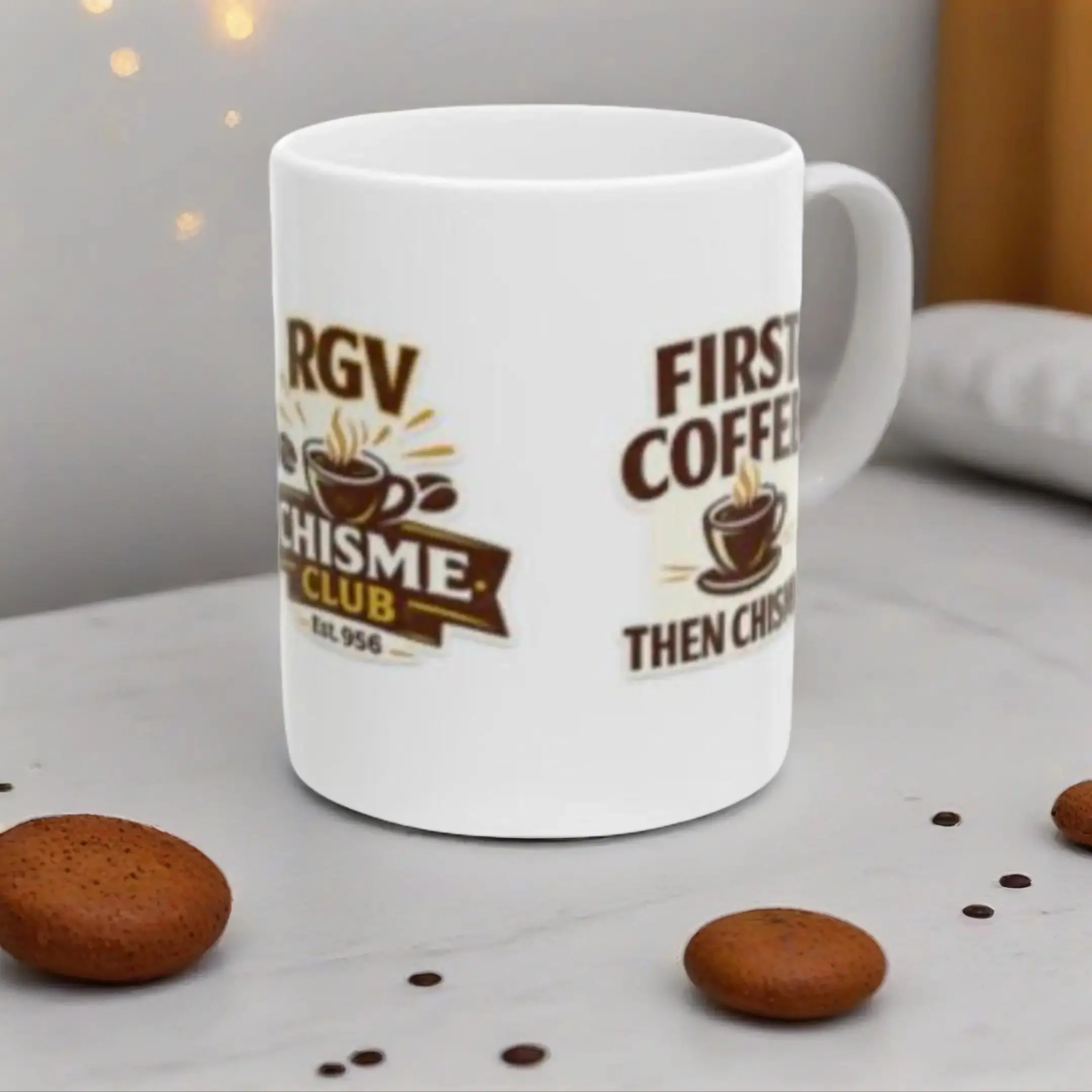Peñitas Cafecito Co. 956 Reusable Washable Ceramic Coffee Cup - Morning-Themed Cafecito Design, RGV Chisme Club Adults' Kitchen Drinkware