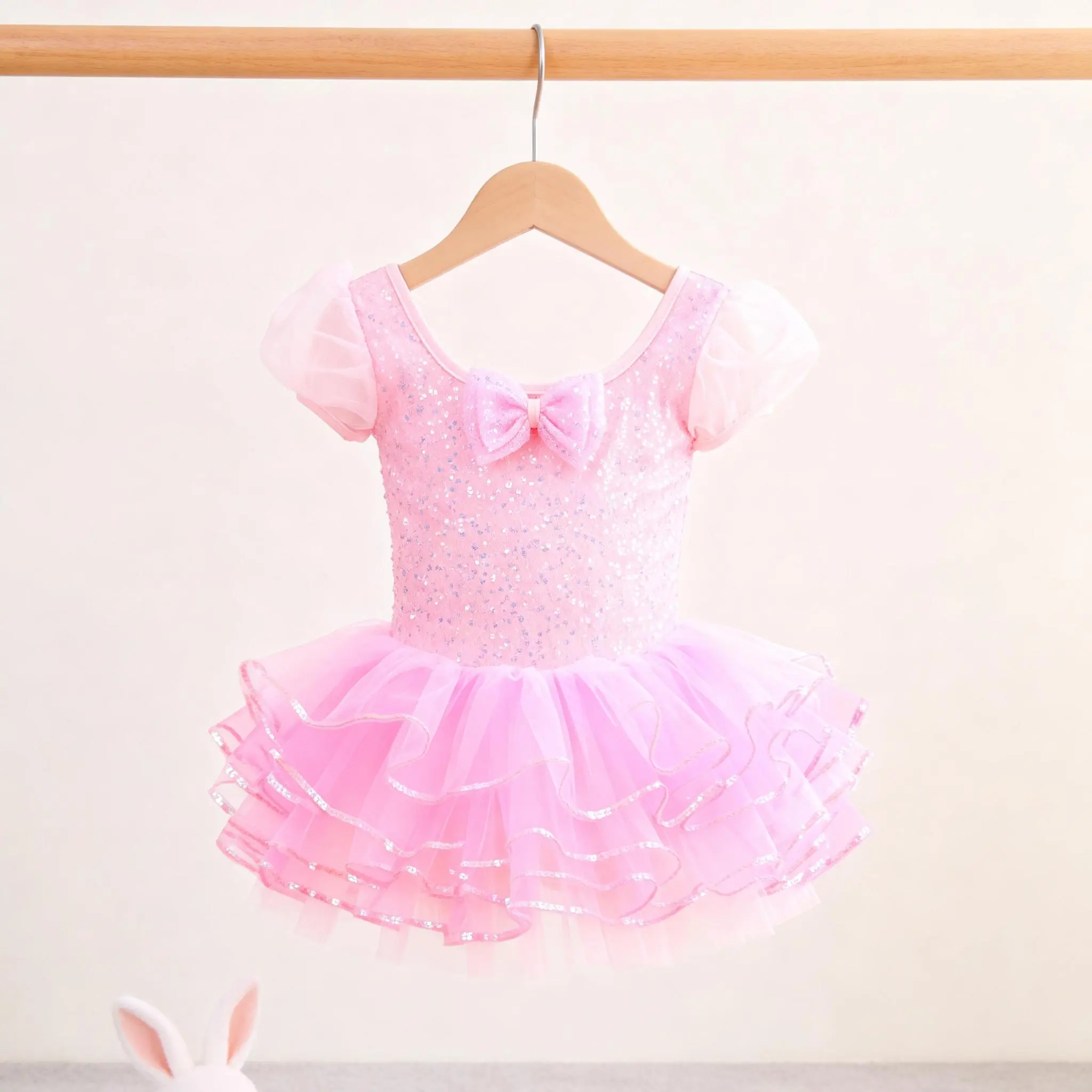 Girls' Sparkly Sequin Tulle Ballet Dress - Puff Sleeve, Glitter Ruffle Toddler Birthday Party Outfit, Sparkly Glitter Party Dress, Birthday Dresses Little Girl Dress Tutu Dress