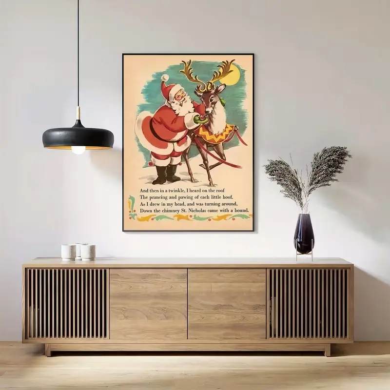 Vintage Santa Claus Poster - Traditional Christmas Decoration with Santa Jumping Down Chimney Poster