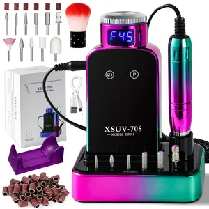 Portable Nail Drill Electric File: 45000RPM Professional Rechargeable Nail E-File Machine, Cordless Nail Drill with Bits & Base for Acrylic Nails Remove Nail Gel Polish Manicure for Salon Home