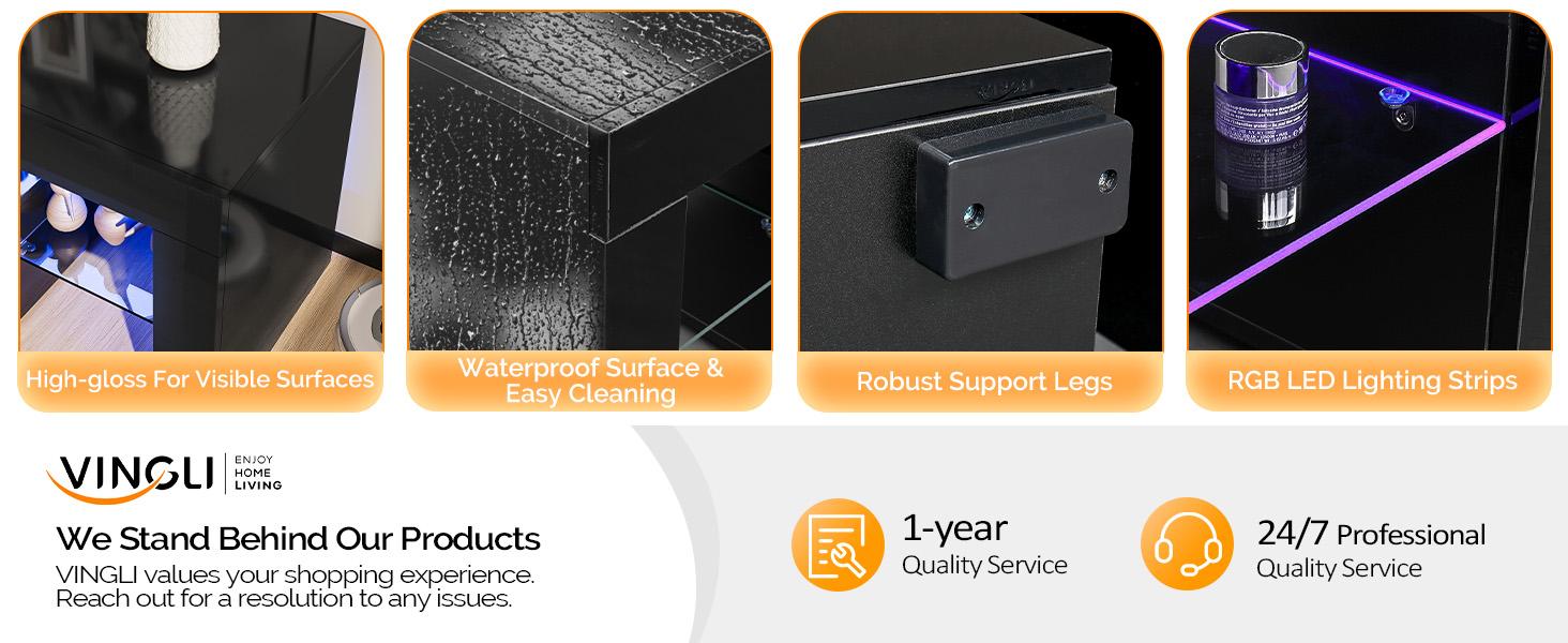 VINGLI LED TV Stand, 51'' Modern Entertainment Center with LED Lights and Storage for 40/43/50/55 Inch TV