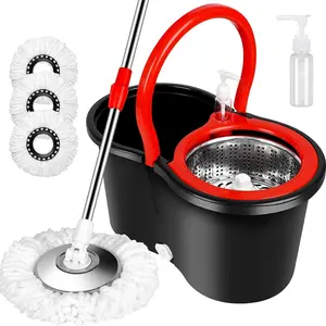 Colorful 360° Spin Mop and Bucket Set with 3 Microfiber Refills 61in Stainless Steel Adjustable Extendable Pole Plastic Bucket for General Cleaning