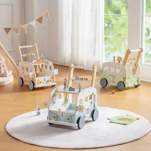 ROBUD Wooden Baby Walker, Baby Push Walker, Baby Activity Center Toys, Ajustable Speed Multi-Functional Baby Walker with Wheels for Boys and Girls