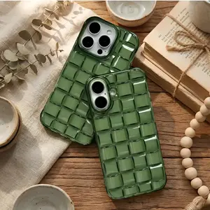 Green Woven Glass-Style Grid Phone Case – Textured 3D for iPhone