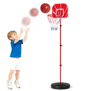 Kids Basketball Hoop Adjustable Height 23-57in HDPE Red Toddler Basketball Goal, Portable Mini Hoop Indoor Outdoor Play Set, Home Sports for Boys Girls Birthday Gift Idea