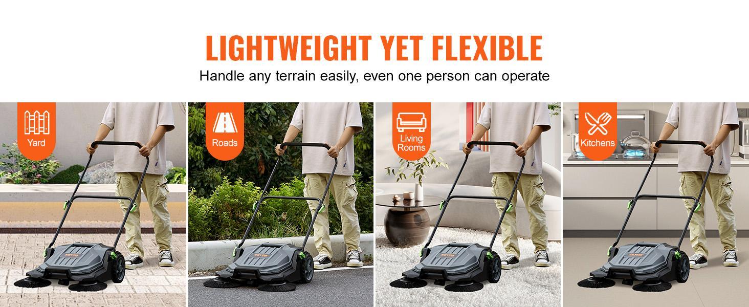VEVOR Walk-behind Hand Push Floor Sweeper, 25.6" Sweeping Width Floor Sweeper Manual Non-Electric, 5-Gallon Waste Container, Angle & Height Adjustable Folding Handle for Walkway, Yard, Garage, Patio VEVOR Walk-behind Hand Push Floor Sweeper, 25.6" Sweeping Width Floor Sweeper Manual Non-Electric, 5-Gallon Waste Container, Angle & Height Adjustable Folding Handle for Walkway, Yard, Garage, Patio