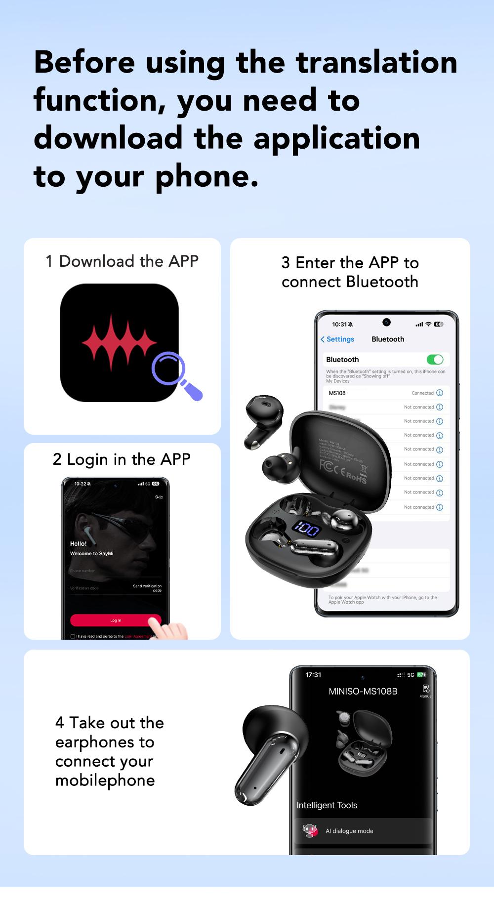 MINISO MS108 Wireless Bluetooth Earphones Mini Invisible Waterproof Earbuds for Sleep & Sports Two Pairs Included Mini Short Stem Design Ideal for Work Sports and Sleeping