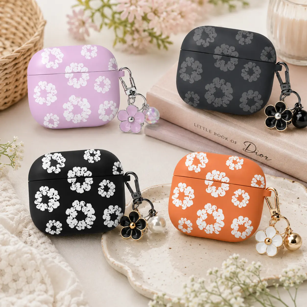 NO KEYCHAIN INCLUDED – Floral AirPods Case Cover with Flower Pattern, Cute Protective Earbuds Case, Aesthetic Floral Case, Gift for Her