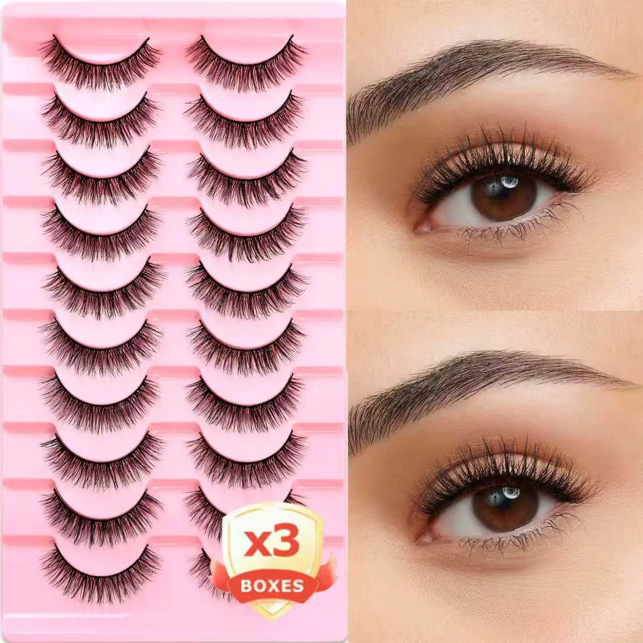 30 Pairs Cosmetic Nature Wispy Lashes Kit - Synthetic Hair False Eyelashes & Adhesives, 5-10mm Graduated Lengths, Short Corners, Longer Centers for Round/Almond Eyes, Lightweight, Reusable, Beginner-Friendly, Hypoallergenic for Sensitive Eyes, Daily Wear