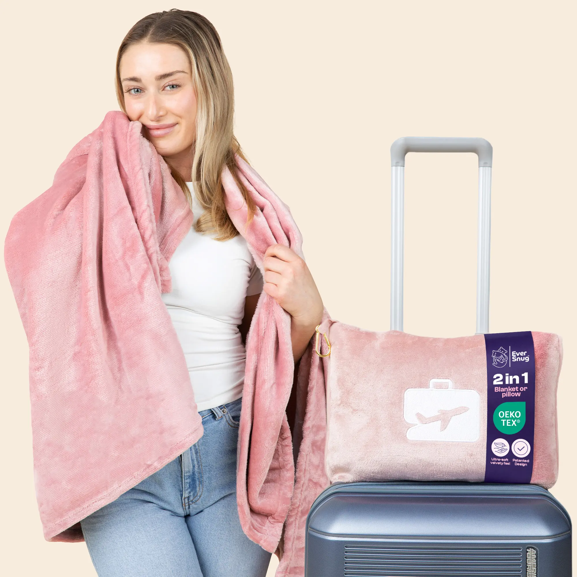 EverSnug 2 in 1 Airplane Travel Blanket and Pillow - Ultra Soft Micro Plush Comfort - Lightweight & Cozy for Flights Road Trips Camping