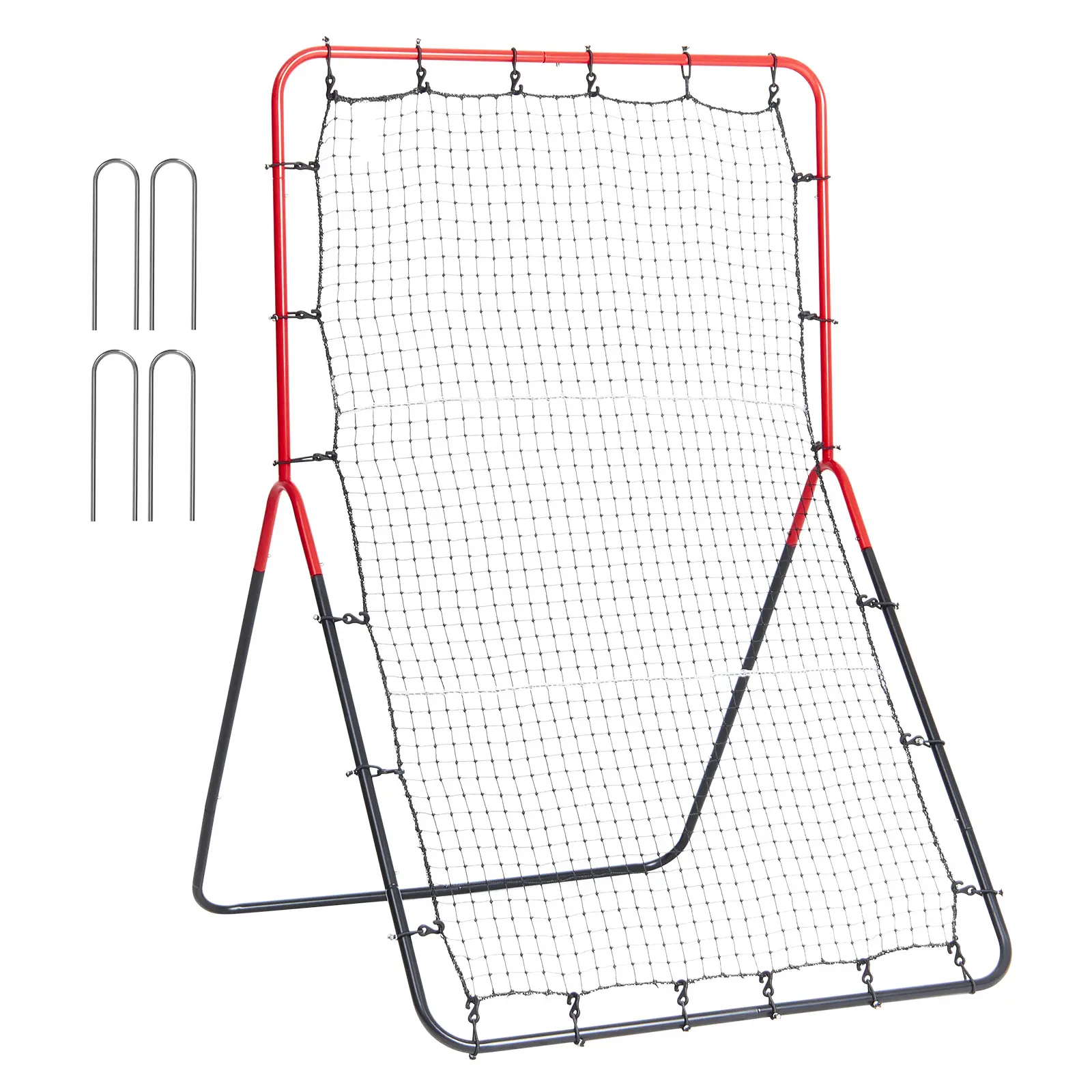 4x5.5 ft Baseball Pitchback Combination Net, Portable 3-Way Rebounder with 3 Rebound Zones, Steel Frame, PE Netting & Portable Setup, Training Equipment for Throwing Skill & Softball Fielding Practice, 3 Zones, 30-Strand High-Density Pe Net