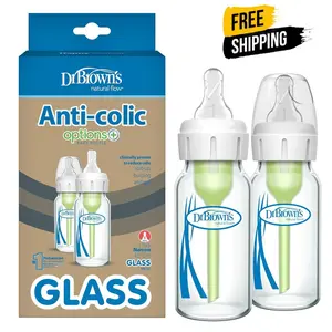 Anti-Colic Options+ Narrow Glass Baby Bottle with Level 1 Slow Flow Nipple, BPA-Free, 4 oz/120mL, 0m+, 2-Pack (Packaging May Vary)