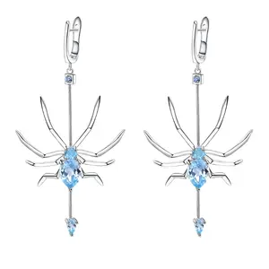 Natural Sky Blue Topaz Spider Vintage Drop Earrings