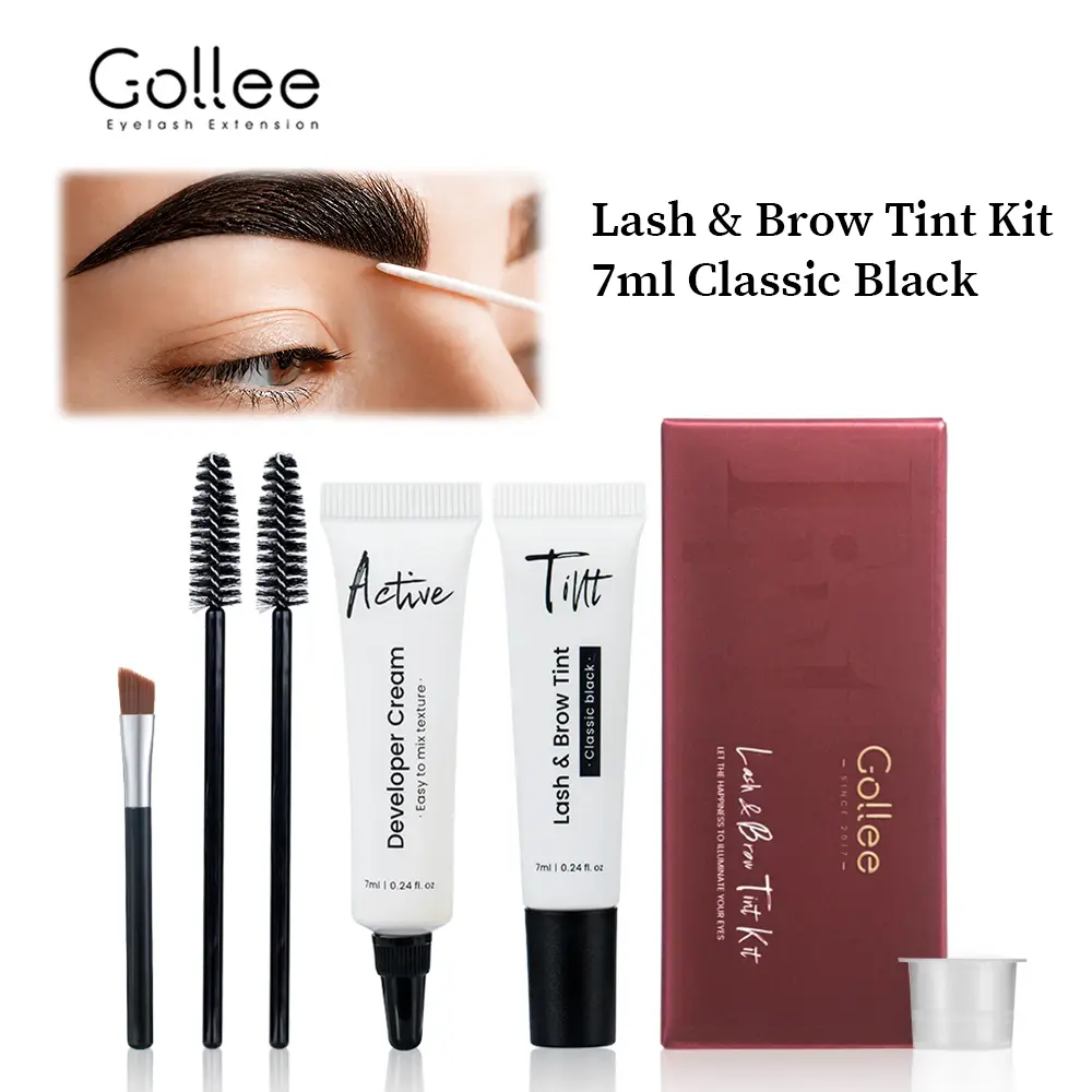 Gollee Lash Tint Kit Black Eyelash & Eyebrow Dye Set Uniform coloring for Lashes and Brows Eyelash Tint Set with Long Lasting for Home Use Gentle Cosmetic Makeup Maintain for 2-3 weeks