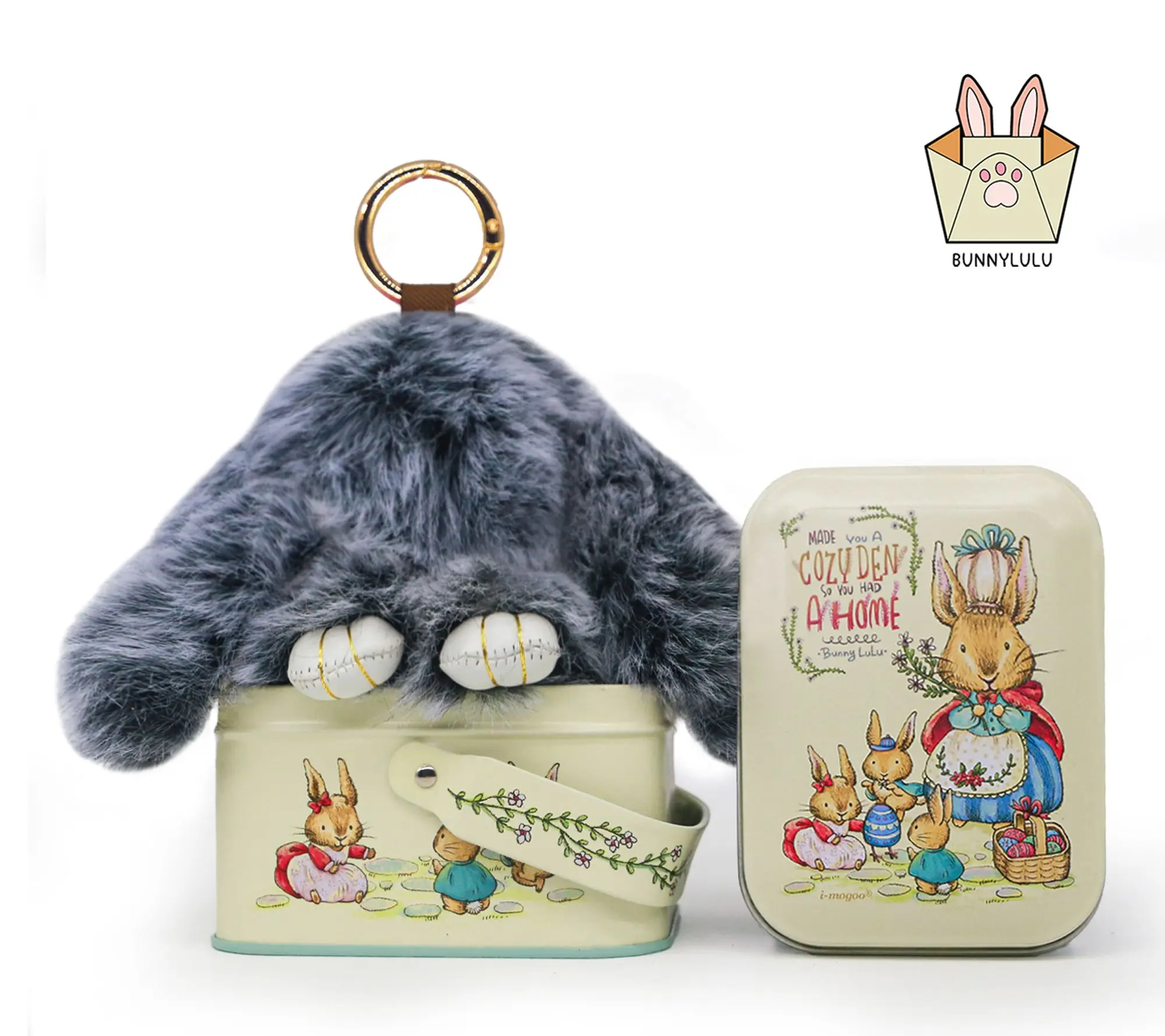 Bunnylulu Handmade Fluffy Soft Keychain With Metal Tin 2pcs
