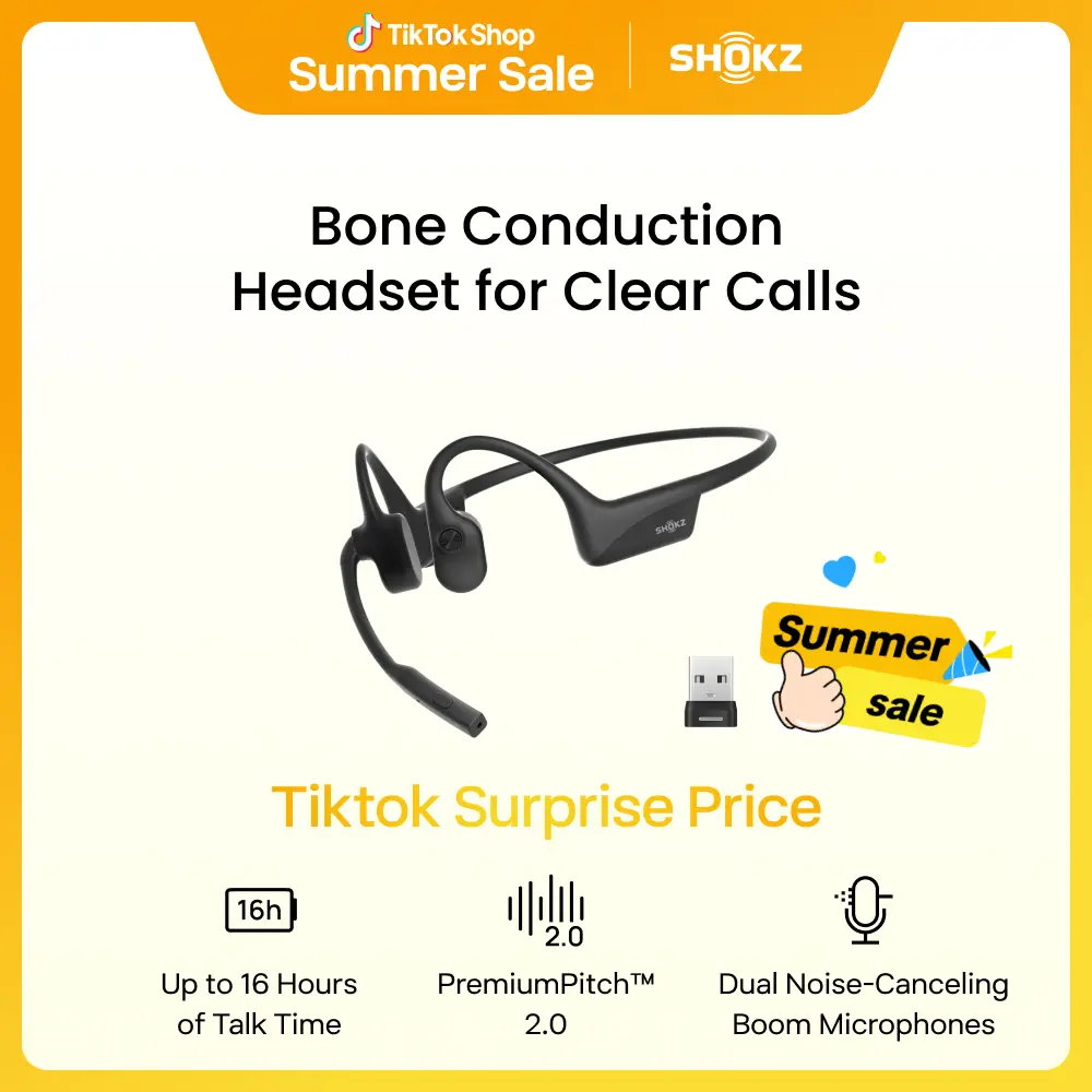 OpenComm2 UC 2025 Upgrade - Open-Ear Wireless Computer Headset with Boom Mic, Bone Conduction Bluetooth Stereo Headphones, USB-A/C Dongle Compatible with PC and Mac, Zoom Certified - C120UC