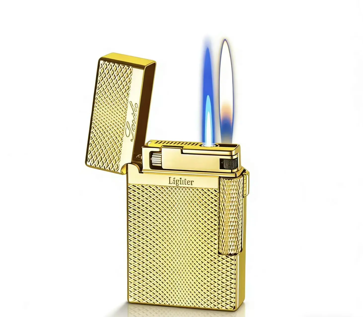 Gold Engraved Metal Luxury Fire Starter Lighter - No Fuel, 2 Ignition Modes, Ping Sound, Lightweight Accessory, Gift for Boyfriend