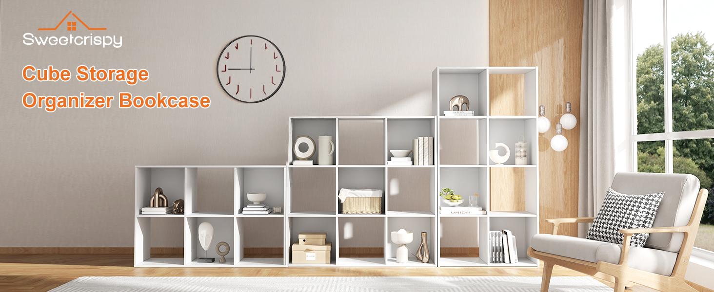 New 9-Compartment Storage Organizer Shelves - Bookshelf Accessory, Display Stand, Living Room Decoration with Removable Back Panel