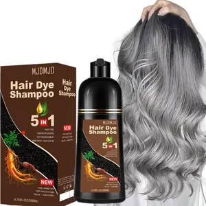 5-in-1 Silver Gray Hair Dye Shampoo – Covers Gray Hair in 10-15 Mins, Herbal Formula with Ginseng Extract, Natural Semi-Permanent Silver Gray Hair Color for Men & Women, 200ml