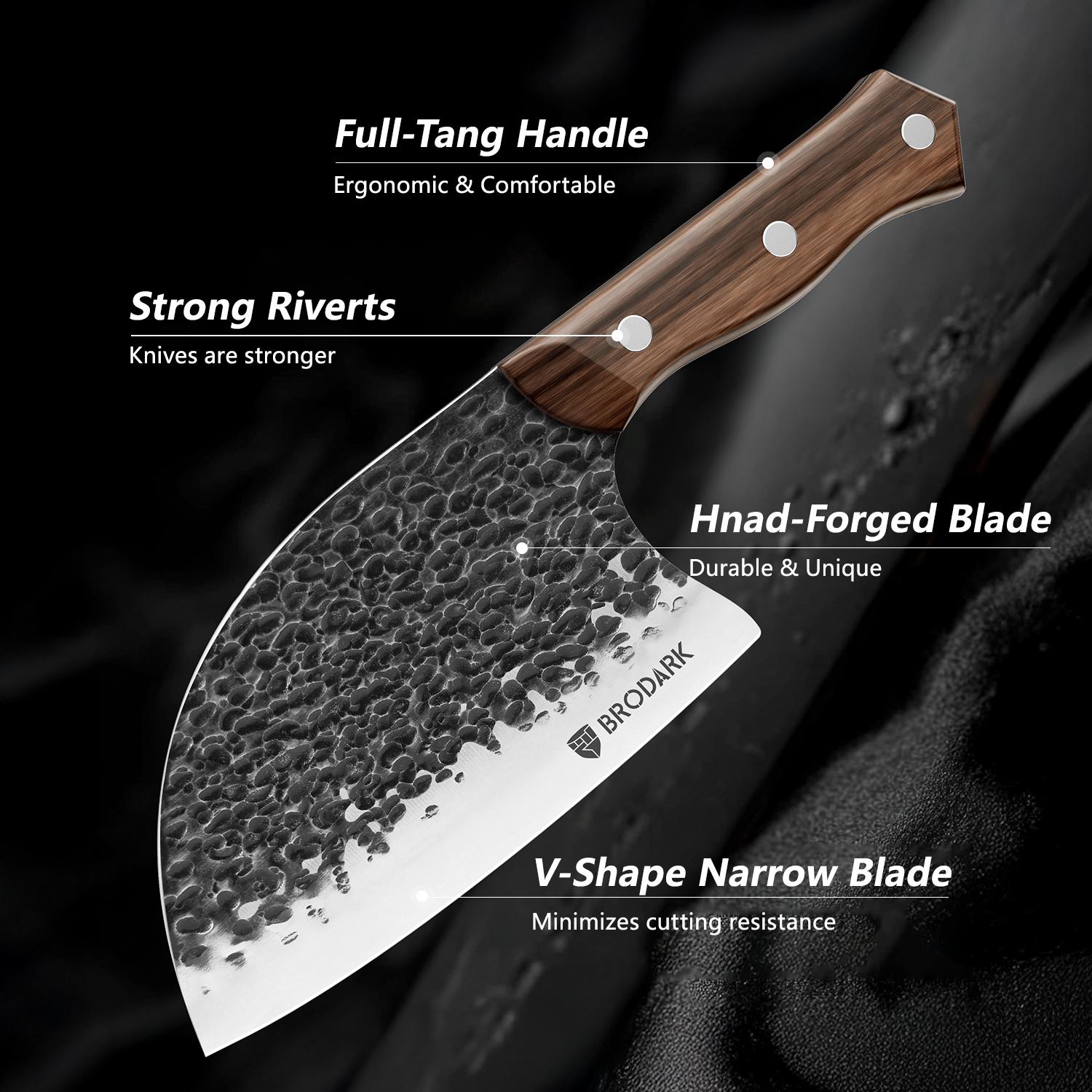 Brodark Serbian Chef Knife Bundle - Small Meat Cleaver with Leather Sheath High Carbon Stainless Steel Meat Knives Heavy Duty Blade Sleeves For Home Outdoor &Camping Outdoorfun Bone-cutting knife