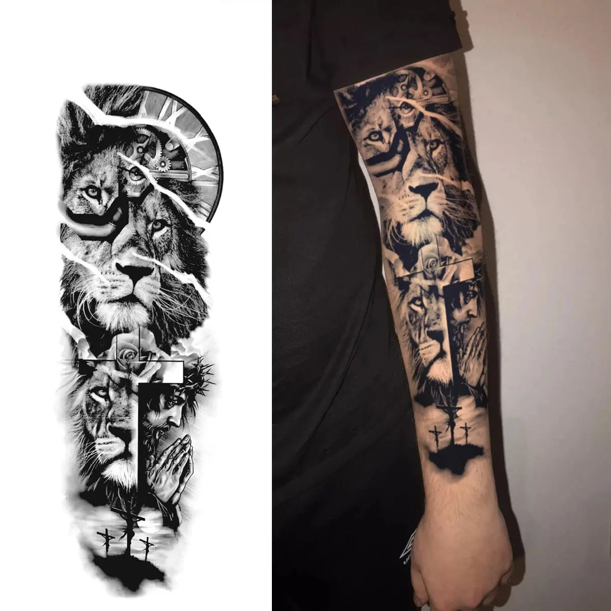Flow of Strength Invisible Temporary Tattoo Sleeve - Waterproof Black Ink Design, Waterproof Realistic Tattoos