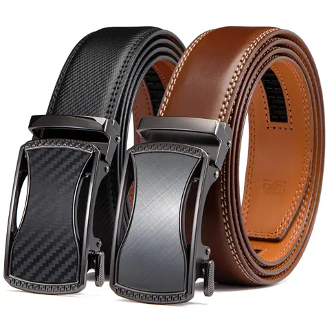 Men's 2-Pack Genuine Cowhide Fashion Gift Set - Belt Included, Heavy Duty 35mm Automatic Buckle, Click Belt Design, 28 to 34 Waist Adjustable, 1.5" of Adjustability, Easy Trimming, Formal & Party Versatile Accessory for Loved Ones