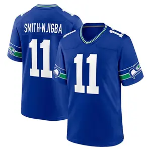 Men's Smith-Njigba Royal Throwback Player Game Jersey Full Logo New 2025 America Football Jersey for Fans Team Outfits Gift for Him Lightweight Soft Polyester Mesh Fabric