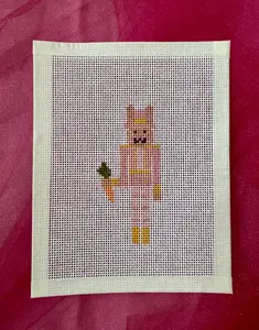 Peach Bunny Nutcracker Hand Painted Needlepoint Canvas | Ornament Size | Easter Bunny