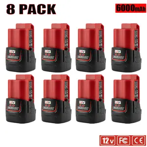 8-PACK 6.0Ah 12V Battery Compatible for Milwaukee M12 Battery 48-11-2401 48-11-241248-11-2411 48-11-2420 48-11-2410 12Volt M12High Capacity Replacement Lithium Battery for Cordless Power Tools