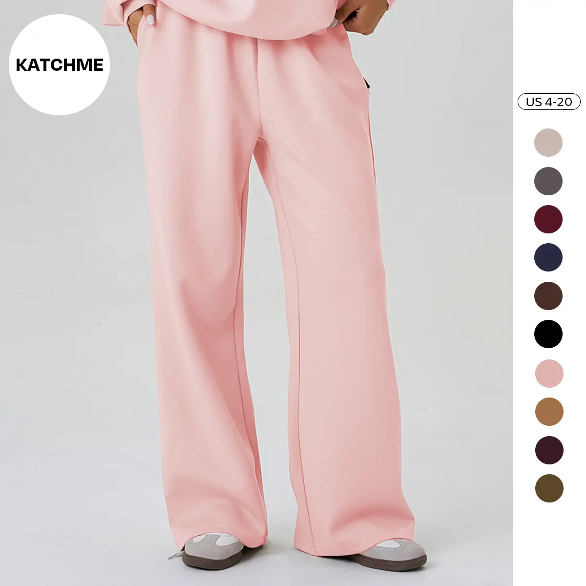 KatchMe Comfort Versatile High Waist Side Pocket Wide Leg Trousers, Athleisure Solid Color Breathable Daily Wear, Simple Style Women's Bottom